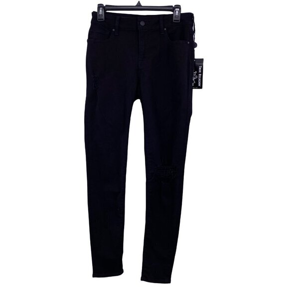 True Religion Jennie Curvy Mid Rise Skinny Distressed Black Jeans Women's Sz 28 - Picture 2 of 15